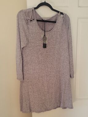 NWT Poof Appearal Women's Light Gray Long Sleeve Tunic Dress In Size Medium